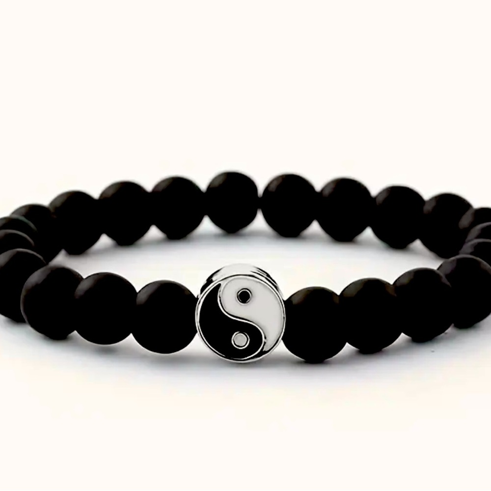 Black Beaded Bracelet with Yin Yang Charm